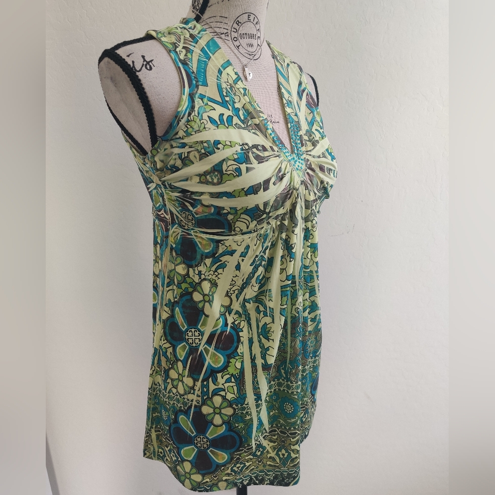 Apt 9 Embellished V-neckline ruched Boho Floral Aztec art to wear blouse_Medium - Picture 5 of 9